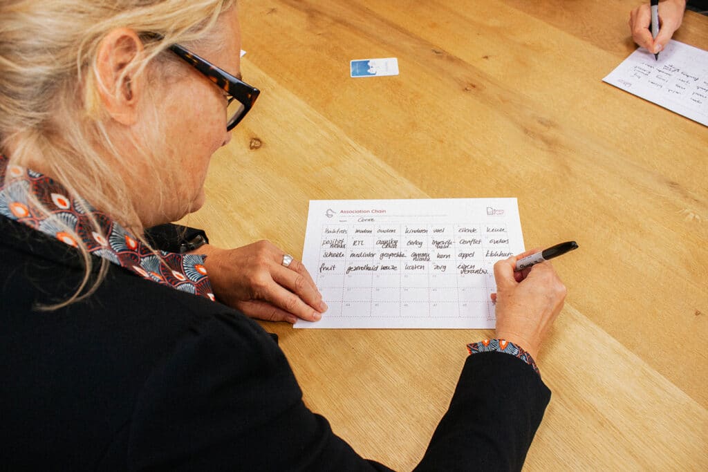 Een van de methodes om creatief denken mee aan te wakkeren, de Association Chain.